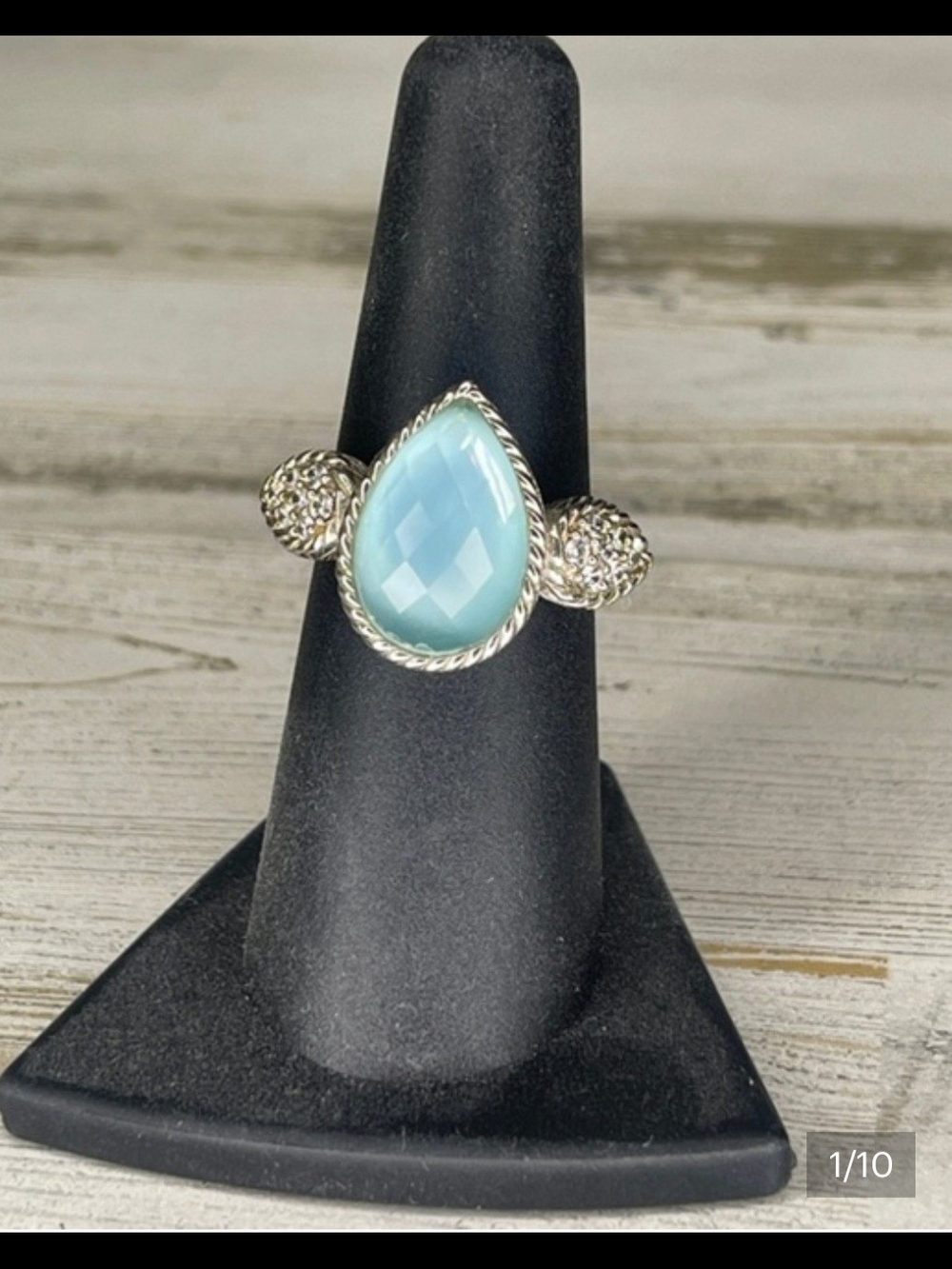 Judith Ripka Teardrop Aqua Chalcedony Ring with Pavé Accents